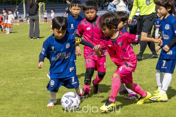 제주유소년FC와 프로FC 간의 대결이 펼쳐지고 있다/사진=미디어제주