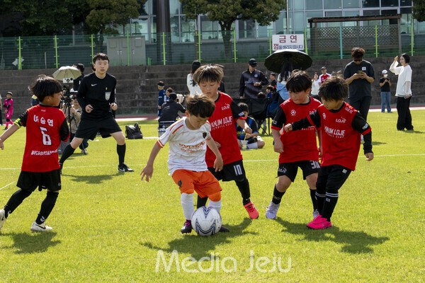 지난 17일 제주시 애향운동장에서 치러진 제17회 미디어제주기 전도유소년축구대회의 모습들. /사진=미디어제주.